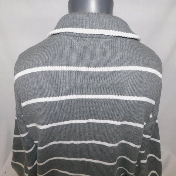 United Colors of Benetton Womens XL Gray White Striped 1/2 Zip Sweater - Picture 13 of 13